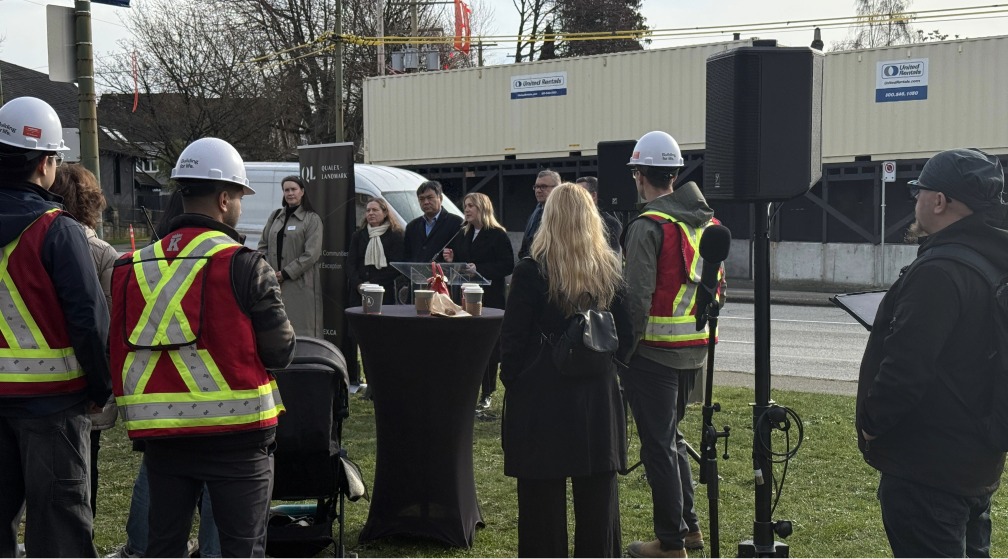 Battery-powered outdoor audio setup supporting speeches at McAuley Park in Vancouver