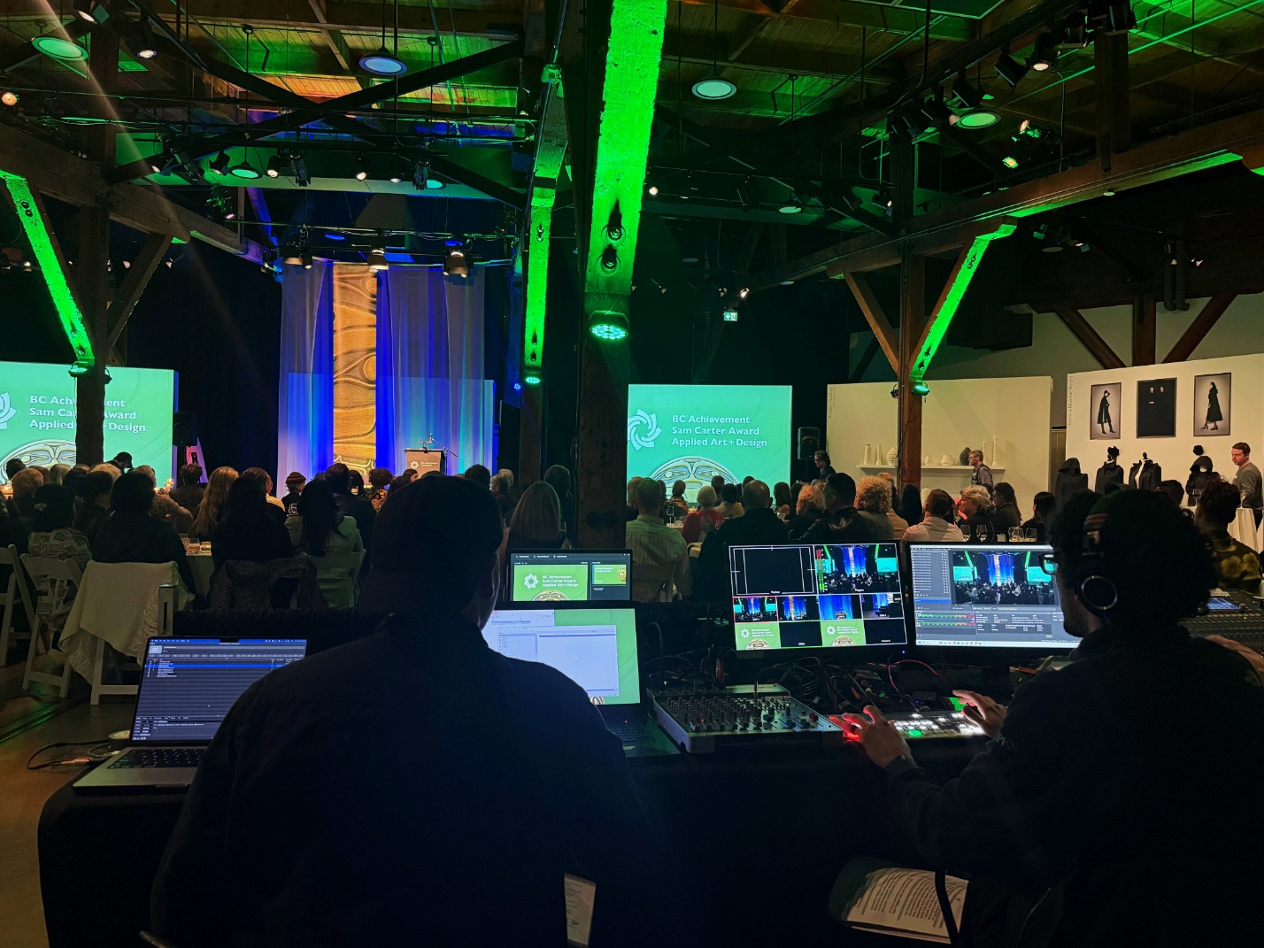 Behind-the-scenes livestream setup showing event production support for a live or hybrid event in Vancouver
